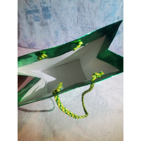 Small Green Holographic Bell Snowflake Presents Green Christmas Gift Bag 9" - Picture 3 of 4
